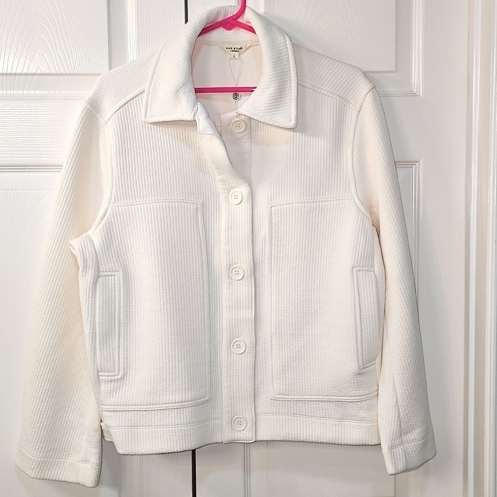 NWT MAX STUDIO Large Women's Utility Ribbed Button up Heavy Shacket